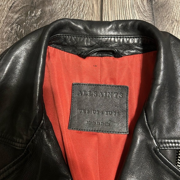 ALLSAINTS Leather Biker Moto Jacket Estae Black Sheep Leather –Size 4 - Picture 12 of 16